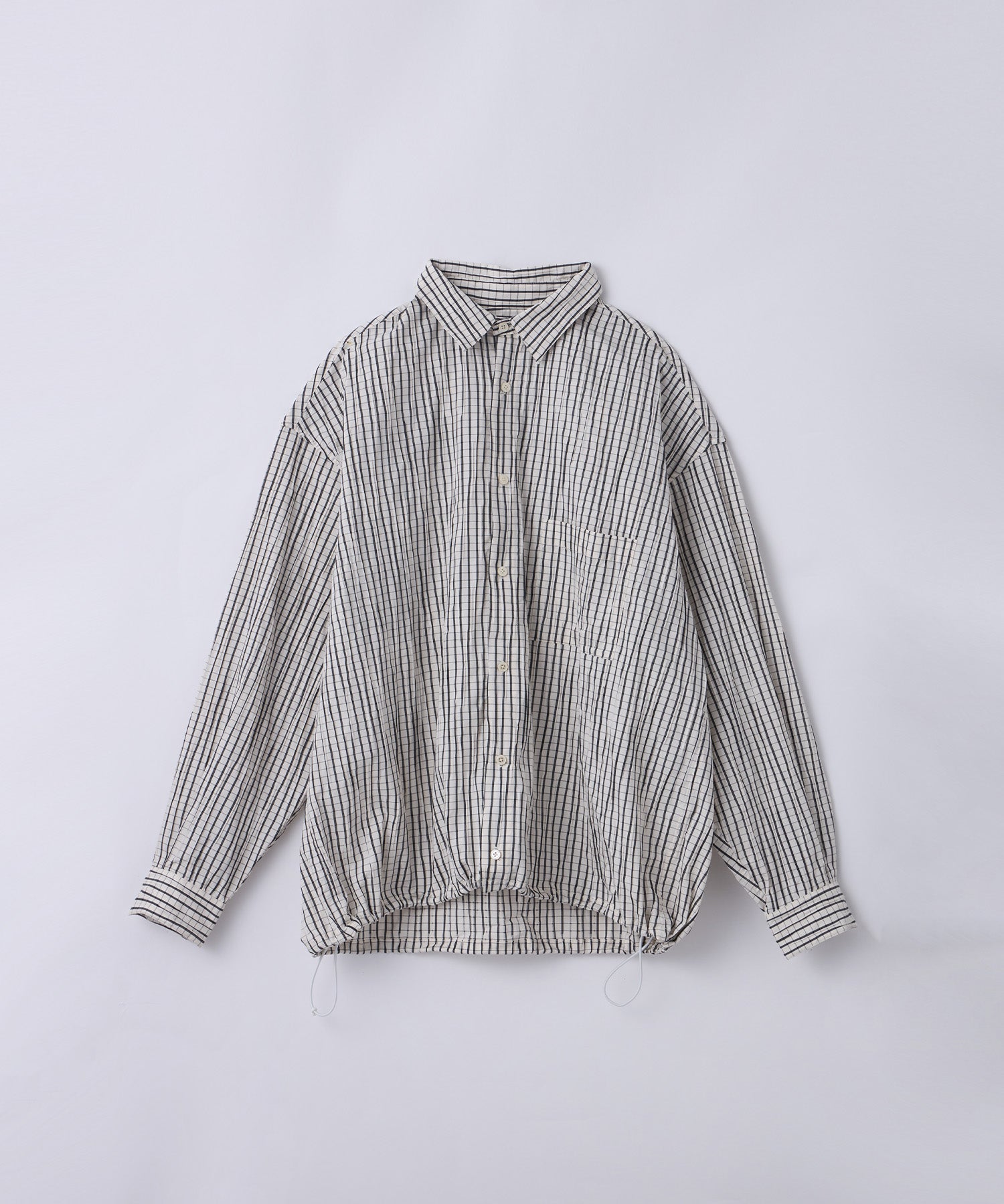 Stripe Tuck Jaquard Drawstring Regular Shirt